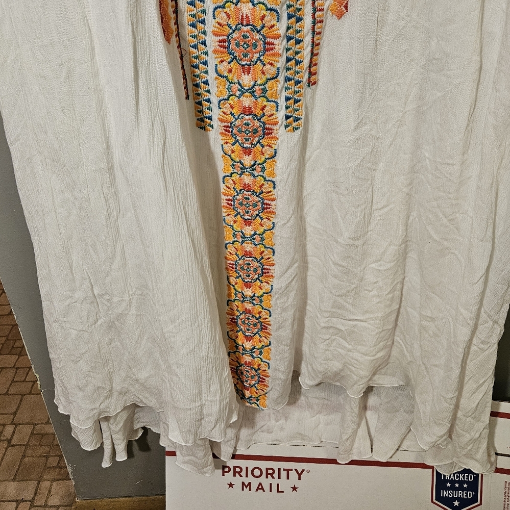 Chico's White Dress with Orange and Yellow Embroidery - Picture 3 of 8